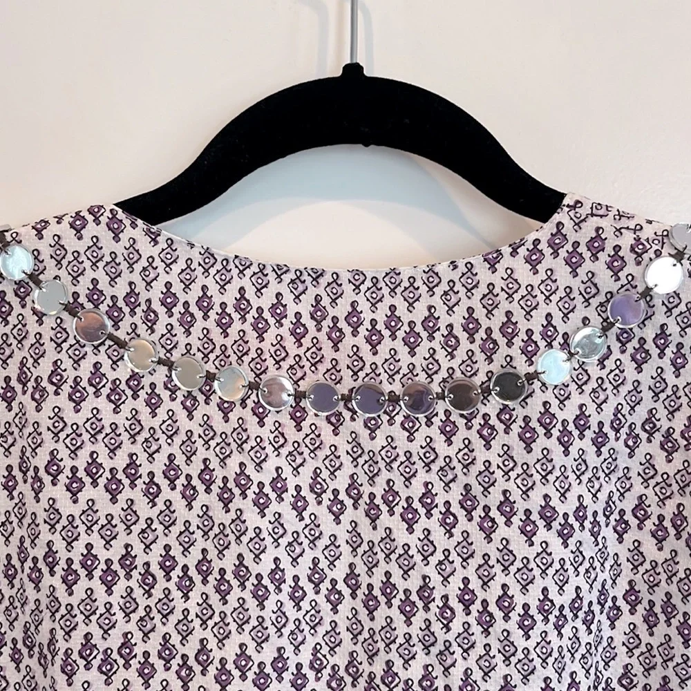 Tory Burch Purple and White Cotton/Silk Tunic Top Size 6